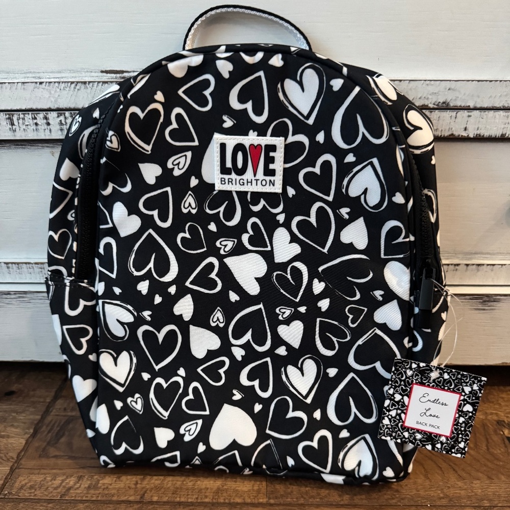 NWT‎ Brighton Endless Love Hearts Black White Valentine's Day Backpack
